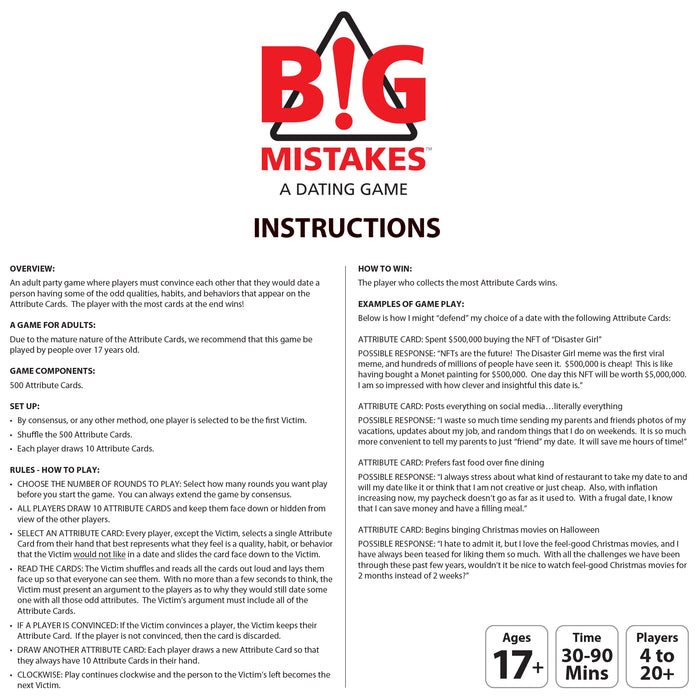 Big Mistakes, a Dating Game